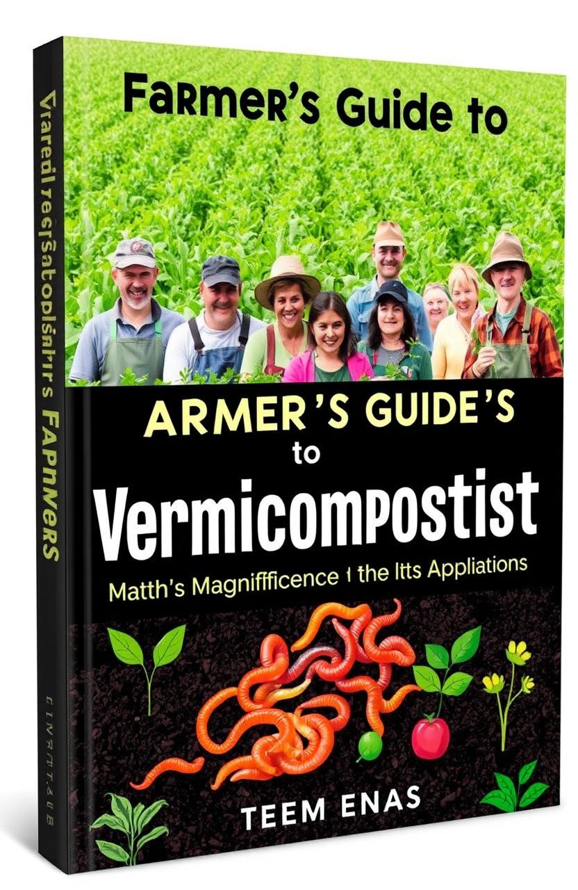 An informative and visually appealing cover for a farmer's guide on vermicomposting