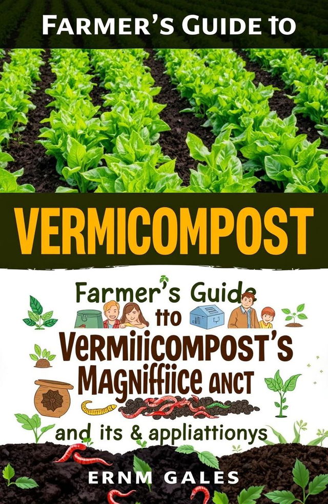 An informative and visually appealing cover for a farmer's guide on vermicomposting