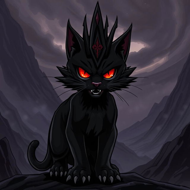 A stylized depiction of a fearsome feline version of Sauron, inspired by the dark lord from 'The Lord of the Rings'