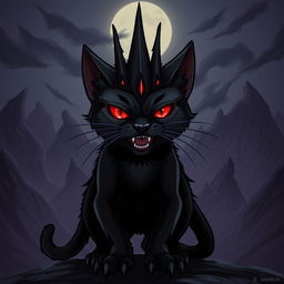 A stylized depiction of a fearsome feline version of Sauron, inspired by the dark lord from 'The Lord of the Rings'