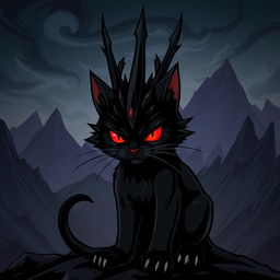 A stylized depiction of a fearsome feline version of Sauron, inspired by the dark lord from 'The Lord of the Rings'