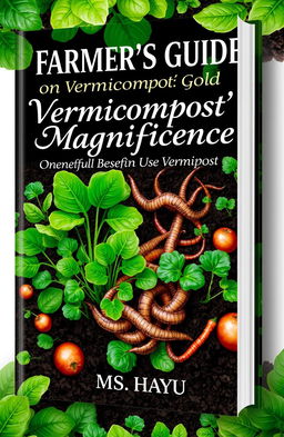 A captivating book cover design for 'Farmer's Guide on Vermicompost's Magnificence' with subtitle 'Unlocking Nature's Gold: The Benefits and Uses of Vermicompost'