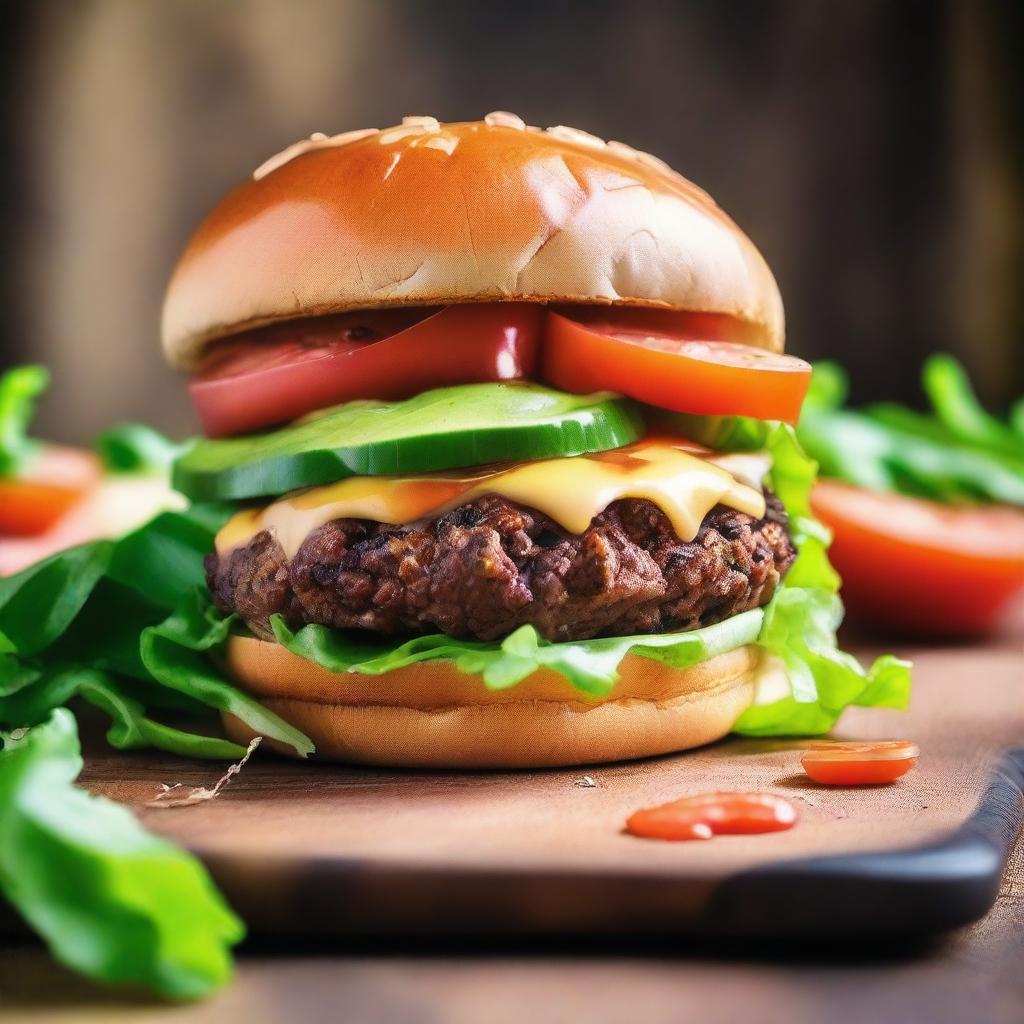 An enticing high-resolution photograph of an 'August Burger'