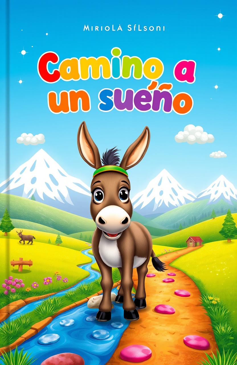 A whimsical book cover for a story titled 'Camino a un sueño' (Path to a Dream)