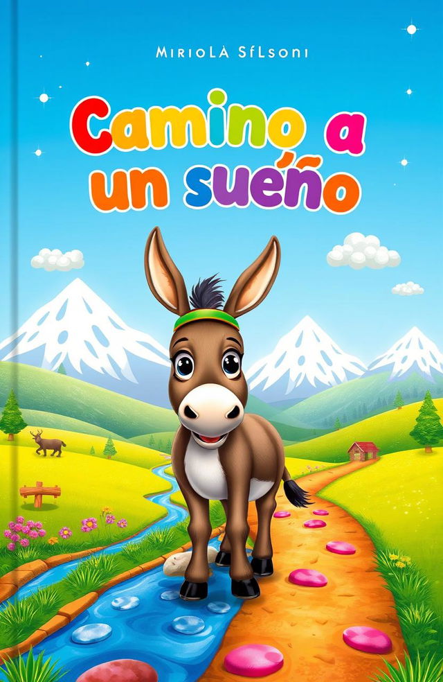 A whimsical book cover for a story titled 'Camino a un sueño' (Path to a Dream)