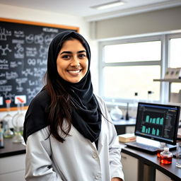 A portrait of an Iranian young woman named Bahareh Hosseini, a master's student in Toxicology