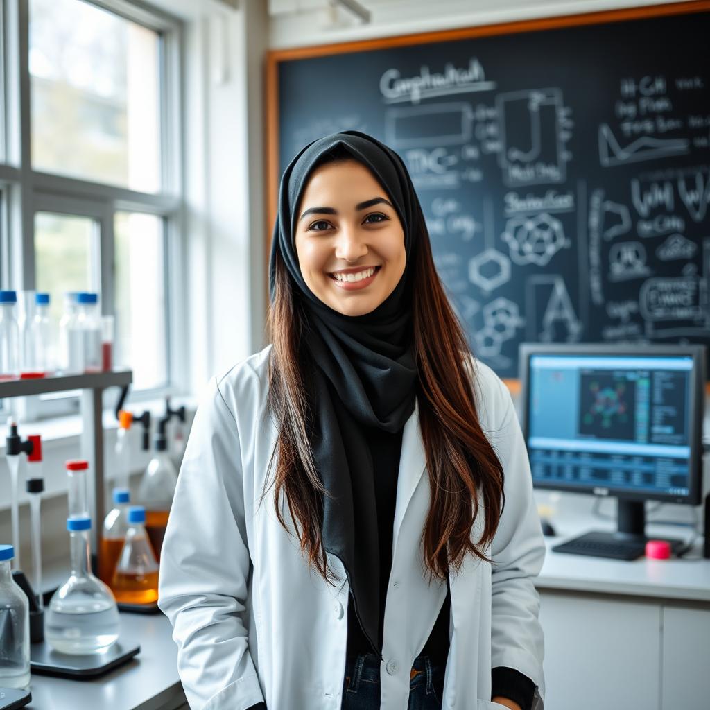 A portrait of an Iranian young woman named Bahareh Hosseini, a master's student in Toxicology