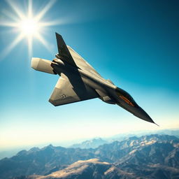 A sleek, modern military fighter jet soaring through a clear blue sky, with dynamic angles showing its aerodynamic design