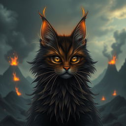 A whimsical and imaginative concept of a cat version of Sauron, featuring the signature Eye of Sauron