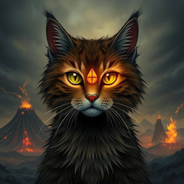 A whimsical and imaginative concept of a cat version of Sauron, featuring the signature Eye of Sauron