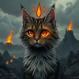 A whimsical and imaginative concept of a cat version of Sauron, featuring the signature Eye of Sauron
