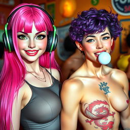 Two girls in a vibrant, playful scene