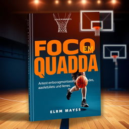 A dynamic eBook cover design featuring a basketball theme, highlighting the title 'Foco em Quadra' prominently in bold, modern typography