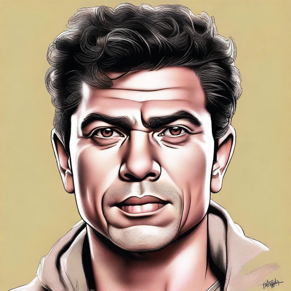 A digital art portrait of Diego Ybarra, rendered with high precision and detail