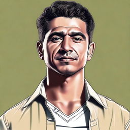 A digital art portrait of Diego Ybarra, rendered with high precision and detail