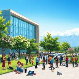 A vivid and detailed illustration of the Artificial Intelligence Faculty in Karaj, Iran
