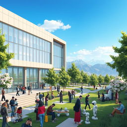 A vivid and detailed illustration of the Artificial Intelligence Faculty in Karaj, Iran