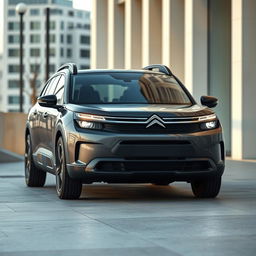 A Citroen car, featuring a sleek and modern design made of basalt material, with distinctive round headlamps that give it a unique character