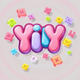 A typographical logo for 'YiYi' created in a bold and playful style with a candy-like aesthetic, ideal for a 2D puzzle game