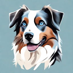 This is a high-quality digital art image of an Australian Shepherd dog with striking blue eyes