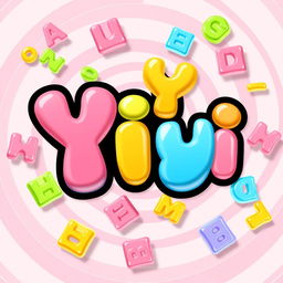 A typographical logo for 'YiYi' created in a bold and playful style with a candy-like aesthetic, ideal for a 2D puzzle game