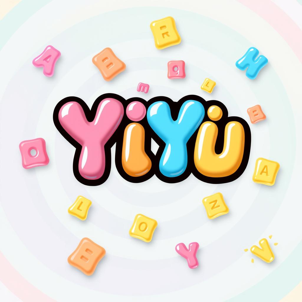 A typographical logo for 'YiYi' created in a bold and playful style with a candy-like aesthetic, ideal for a 2D puzzle game