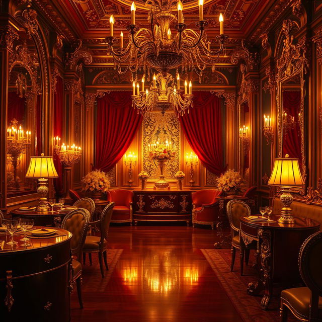 A stunning, luxurious scene where every element that was originally red has been beautifully replaced with a rich gold color