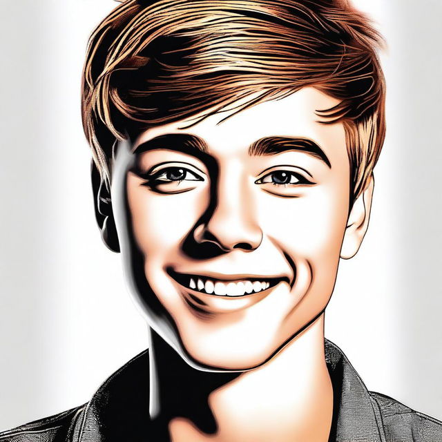 A digital art image of a young Justin Bieber, rendered with a high level of detail and precision