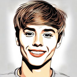 A digital art image of a young Justin Bieber, rendered with a high level of detail and precision