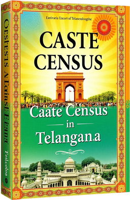 A detailed and informative book cover design for a publication titled 'Caste Census in Telangana'