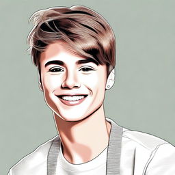 A digital art image of a young Justin Bieber, rendered with a high level of detail and precision