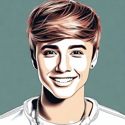 A digital art image of a young Justin Bieber, rendered with a high level of detail and precision