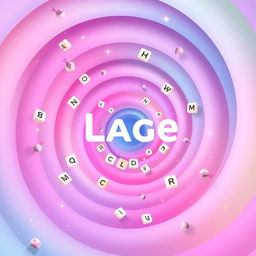A splash screen featuring the logo as the centerpiece, set against a colorful and whimsical spiral background that showcases pastel gradients of pinks, purples, and blues
