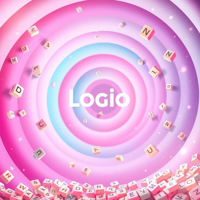 A splash screen featuring the logo as the centerpiece, set against a colorful and whimsical spiral background that showcases pastel gradients of pinks, purples, and blues