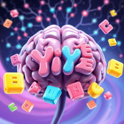 A vibrant splash screen designed for a Word Guess Puzzle game, featuring a detailed 2D brain illustration as the background