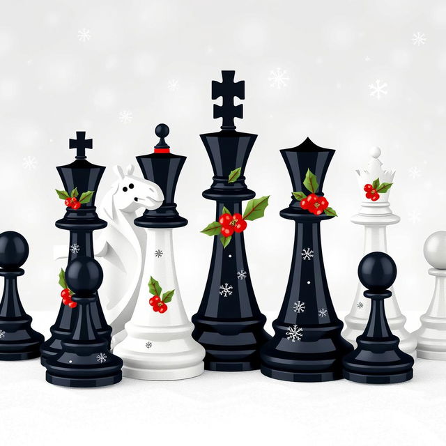 A visually striking flat design featuring chess figures in a Christmas theme