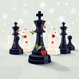 A visually striking flat design featuring chess figures in a Christmas theme