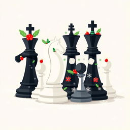 A visually striking flat design featuring chess figures in a Christmas theme