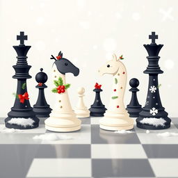 A visually striking flat design featuring chess figures in a Christmas theme