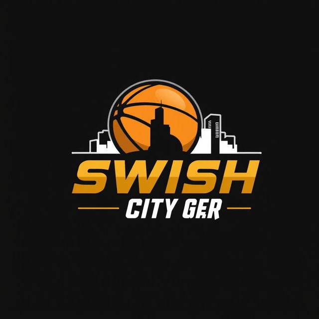 A sleek and modern logo design for 'Swish City Gear', tailored for NBA merchandise