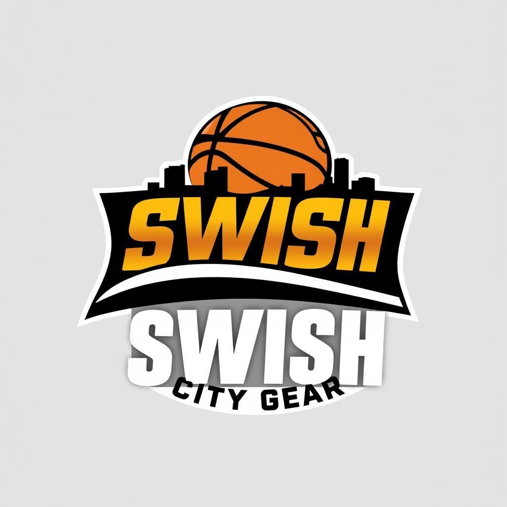 A sleek and modern logo design for 'Swish City Gear', tailored for NBA merchandise