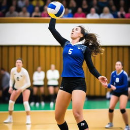 This is a high-quality photo capturing a dynamic moment in a volleyball match