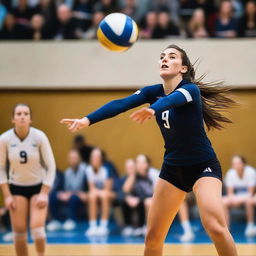 This is a high-quality photo capturing a dynamic moment in a volleyball match