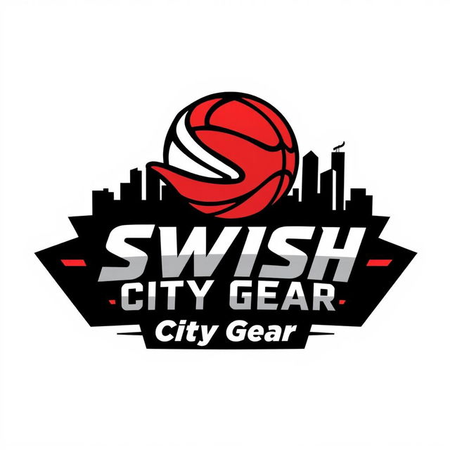 A striking and modern logo for 'Swish City Gear', designed for NBA merchandise