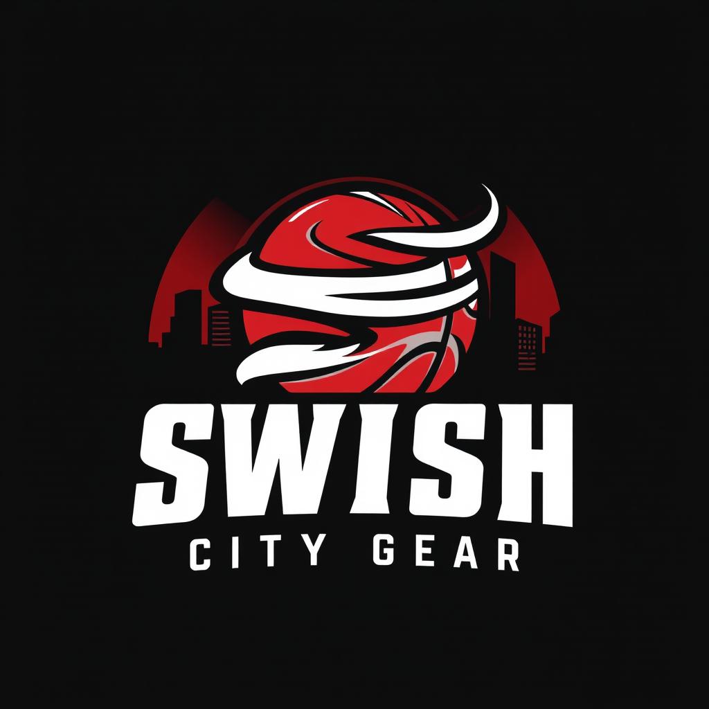 A striking and modern logo for 'Swish City Gear', designed for NBA merchandise