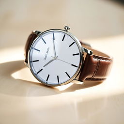 A sleek, modern unisex watch with a minimalist design, featuring a round silver stainless steel case, a crisp white dial, and elegant black hour markers