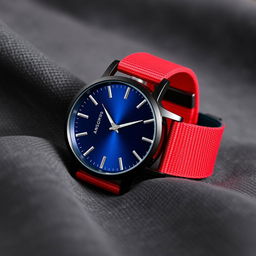 A stylish unisex watch with a contemporary design, featuring a round black stainless steel case, a clean blue dial, and silver hour markers for easy readability