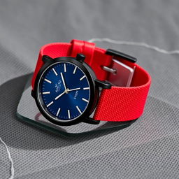 A stylish unisex watch with a contemporary design, featuring a round black stainless steel case, a clean blue dial, and silver hour markers for easy readability