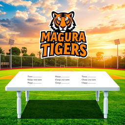 A visually appealing graphic design featuring a cricket team logo at the top, titled 'Magura Tigers'