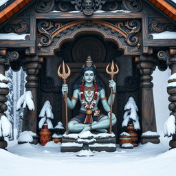 A traditional idol of Lord Shiva, designed in a Canadian style, placed within a Canadian-style temple